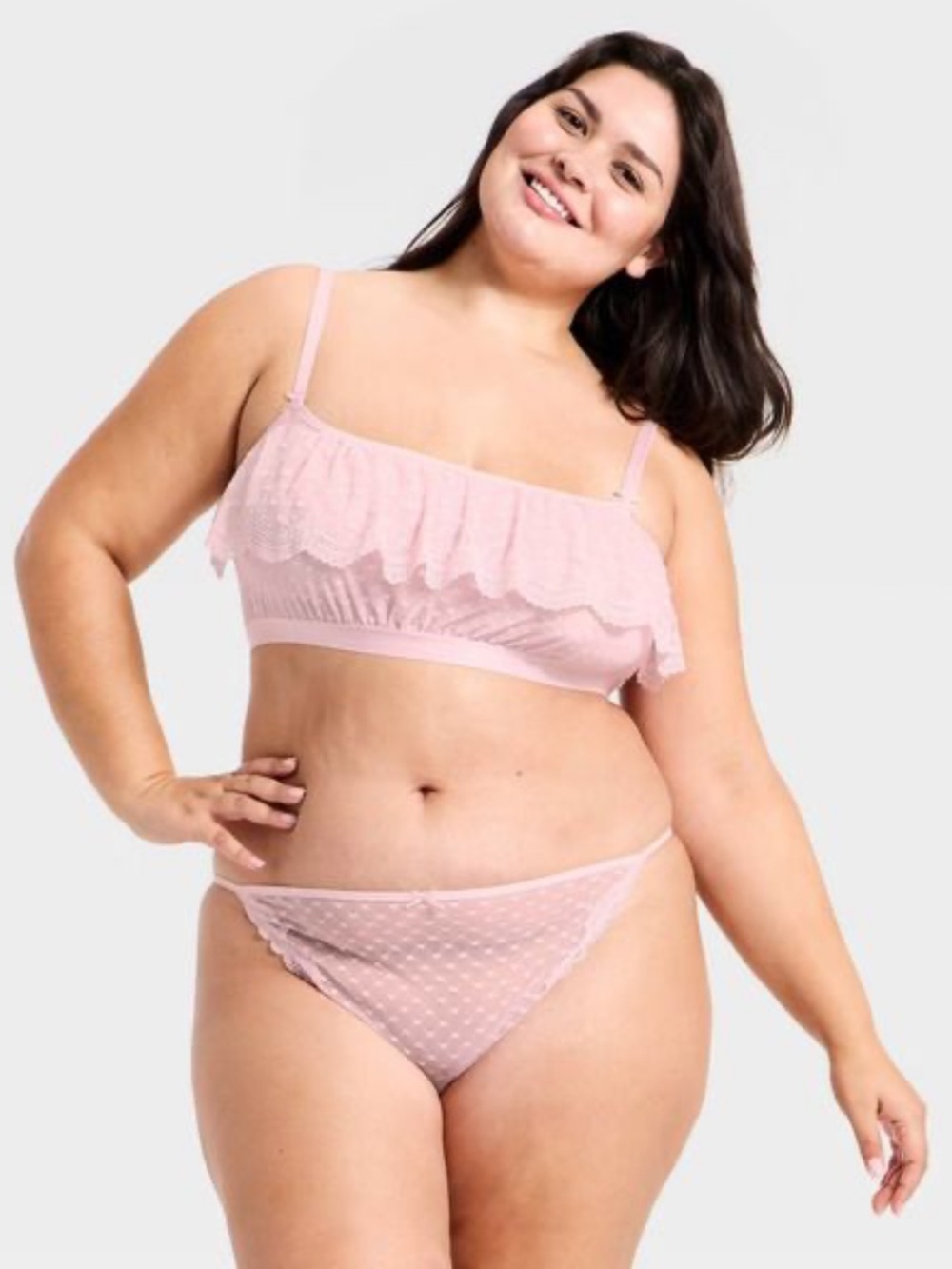 Wild Fable Heart Lace Bralette & Cheeky Set in Light Pink Sheer Size 1X NWT